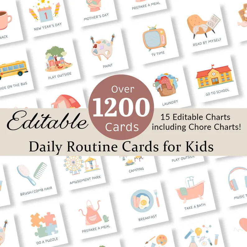Daily Routine Cards for Kids - Editable Visual Schedule (Printable PDF)