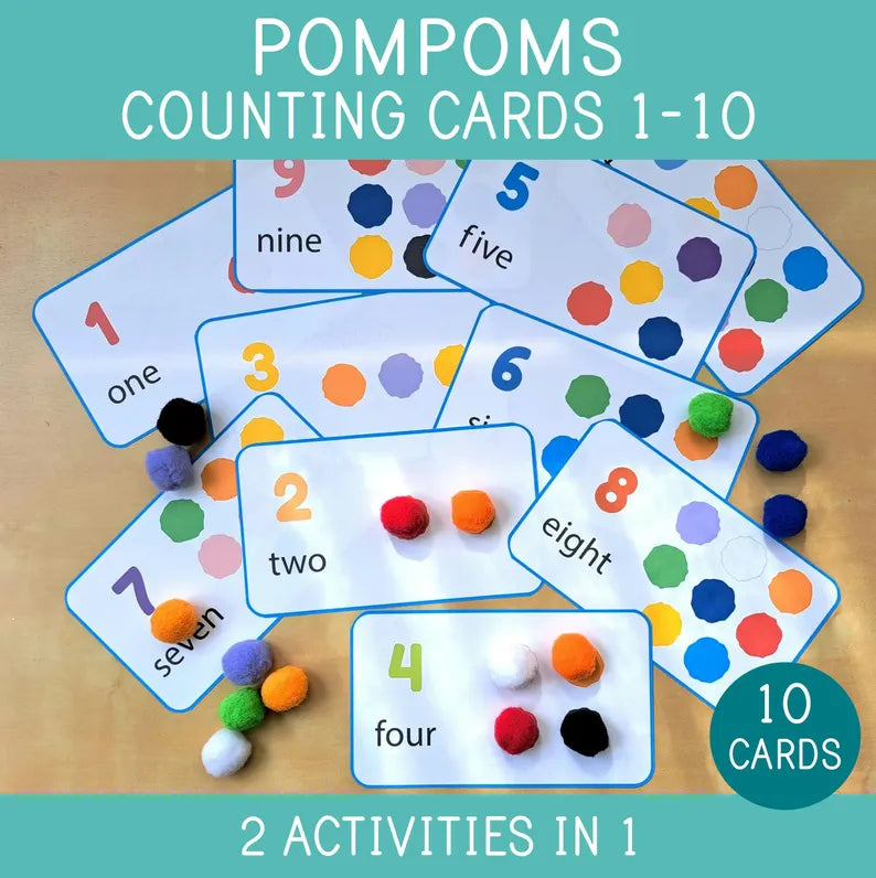 Counting and Color Activity With Pompoms, Numbers 1-10, Matching Colors, Toddler, Preschool Math, Fine Motor Skills, Educational Printable