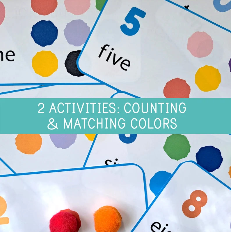 Counting and Color Activity With Pompoms, Numbers 1-10, Matching Colors, Toddler, Preschool Math, Fine Motor Skills, Educational Printable