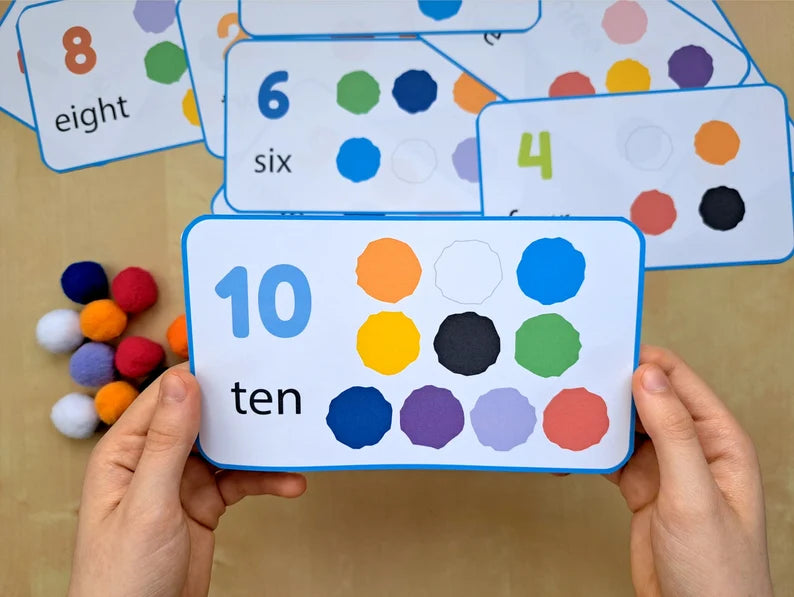 Counting and Color Activity With Pompoms, Numbers 1-10, Matching Colors, Toddler, Preschool Math, Fine Motor Skills, Educational Printable