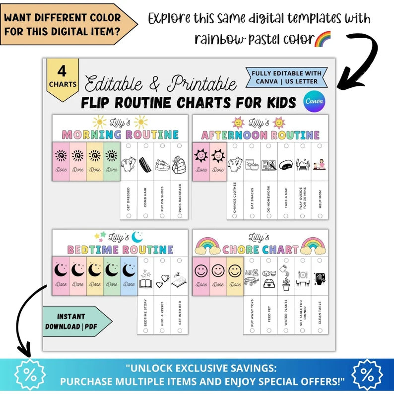 Kids Flip Routine Chart - Editable Visual Schedule (Digital Download)