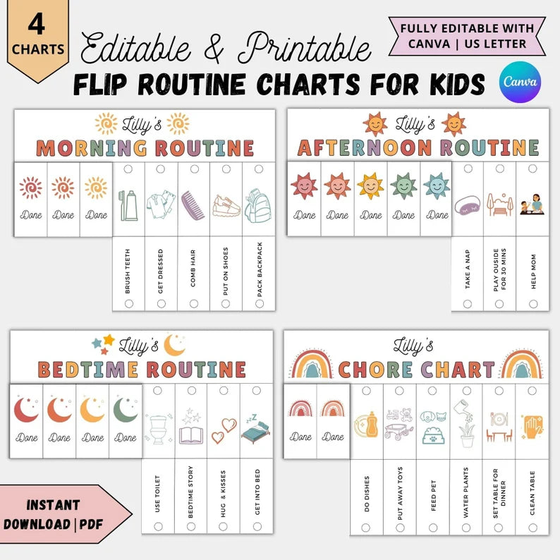 Kids Flip Routine Chart - Editable Visual Schedule (Digital Download)