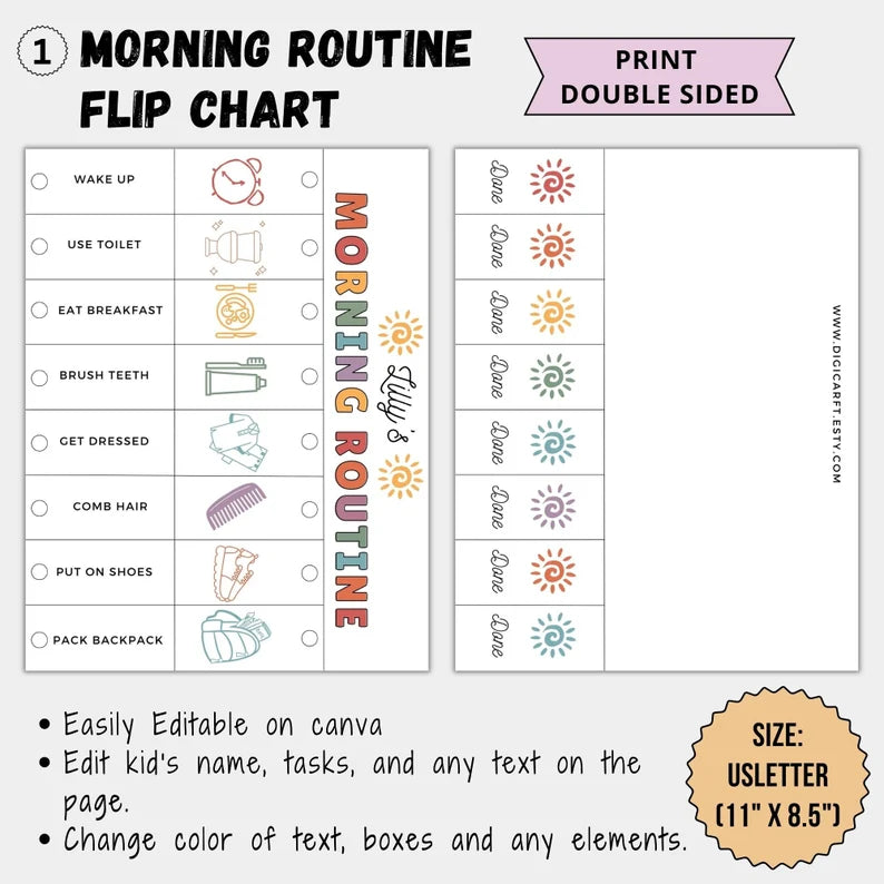 Kids Flip Routine Chart - Editable Visual Schedule (Digital Download)