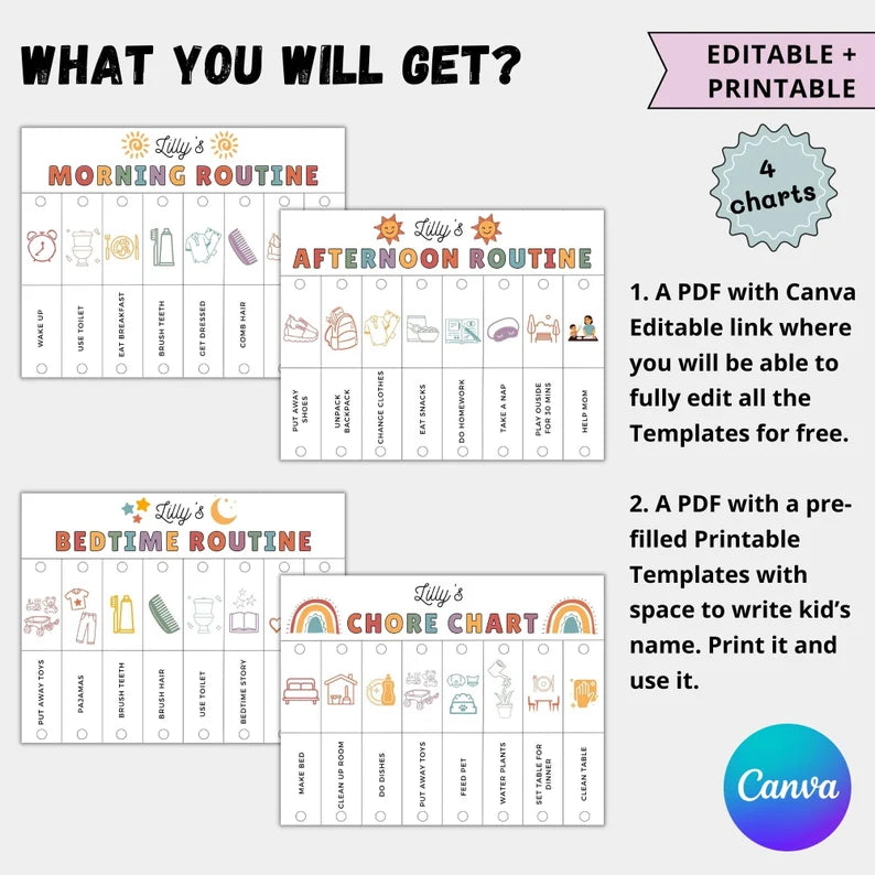 Kids Flip Routine Chart - Editable Visual Schedule (Digital Download)