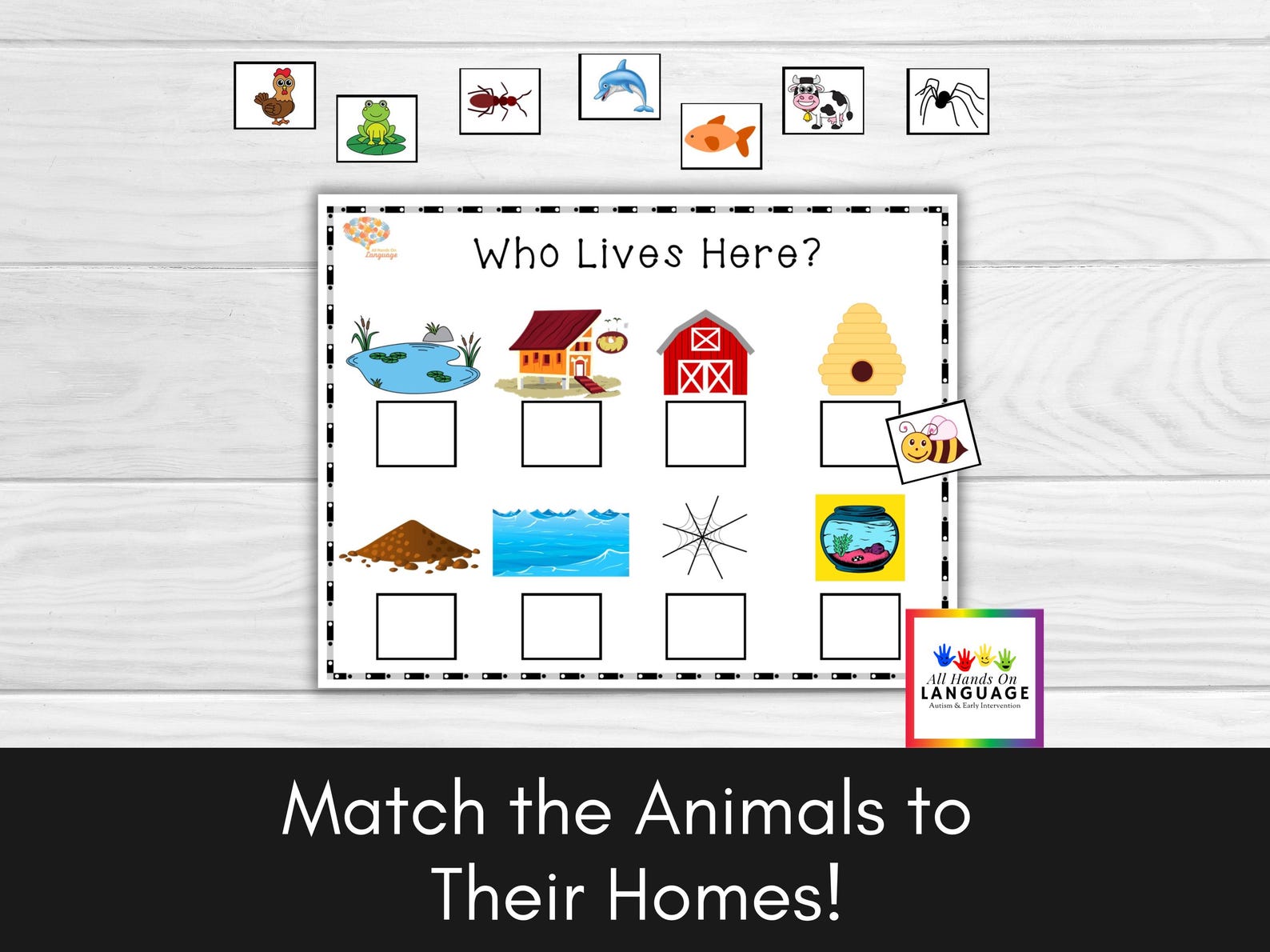 Animals and Homes Matching Activity, Who Lives Here? Associations, Speech Therapy, Autism PDF Printable