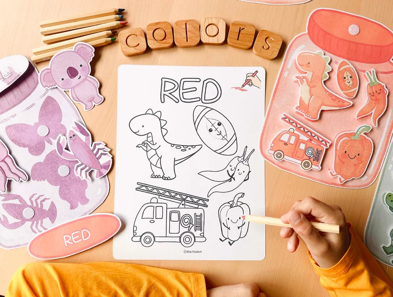 Color Sorting Toddler Activities, Color Matching in Jars Game for Kindergarten Pre-K, Coloring Pages Activity, Montessori Printable