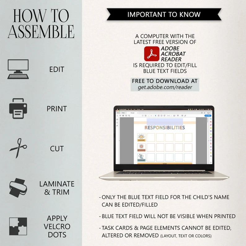 Kids Daily Responsibility Chore Chart - Visual Routine Cards (Printable PDF)