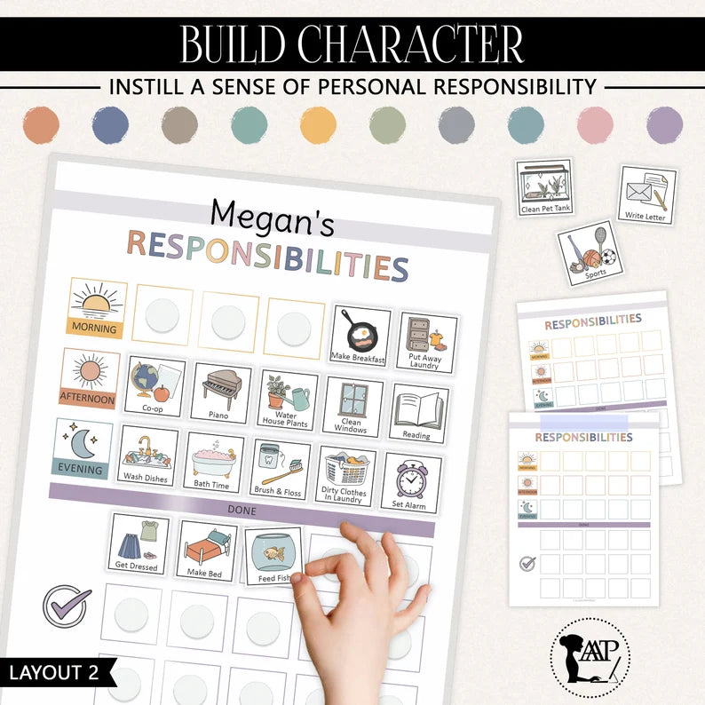Kids Daily Responsibility Chore Chart - Visual Routine Cards (Printable PDF)