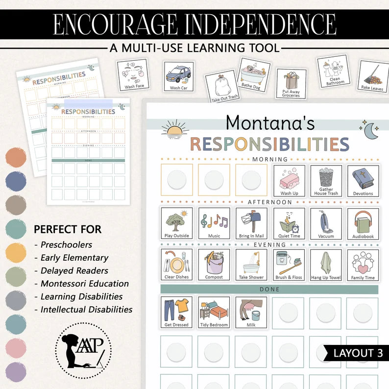 Kids Daily Responsibility Chore Chart - Visual Routine Cards (Printable PDF)